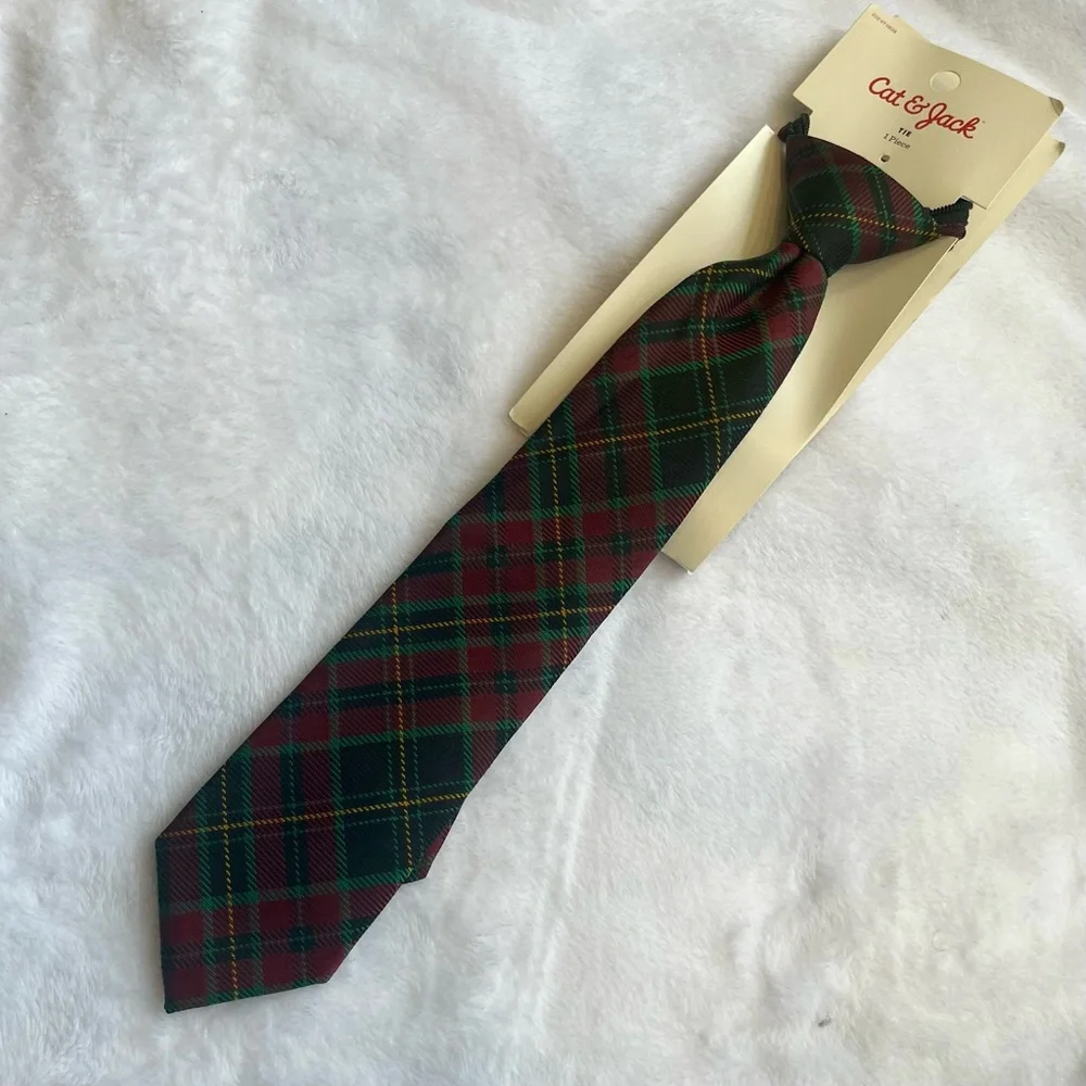 3/$15* Boy's Plaid Tie in Burgundy and Green
